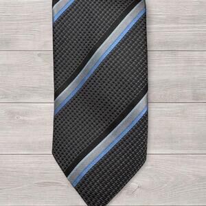 JZ‎ Richards 100% Silk Tie Gray Blue Striped Made USA